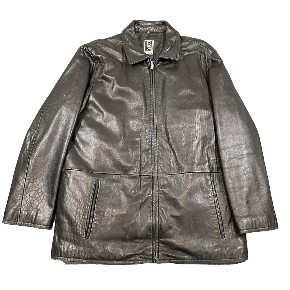 RC Comstock Expedition Leather Jacket Mens Size XL Black Zip Lined Moto Soft